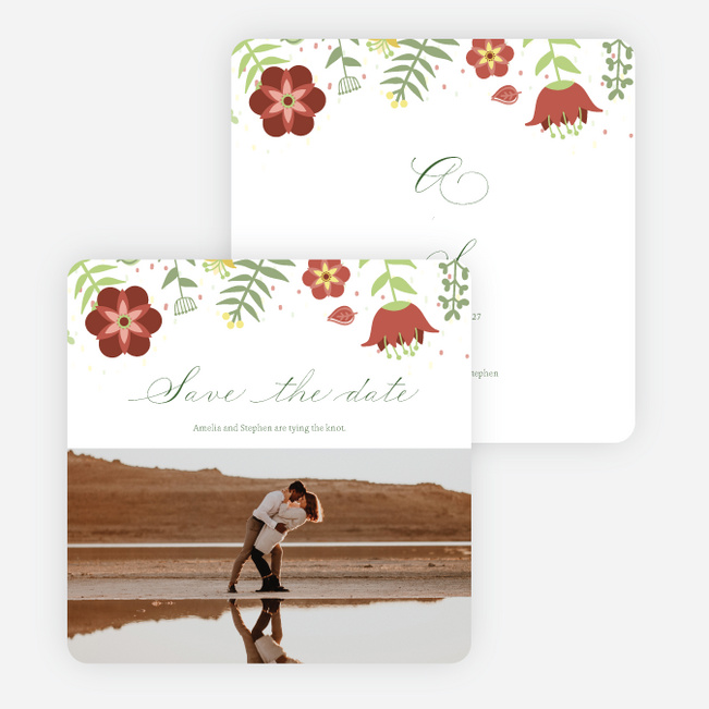 Wildflower Border Save the Date Cards - Red