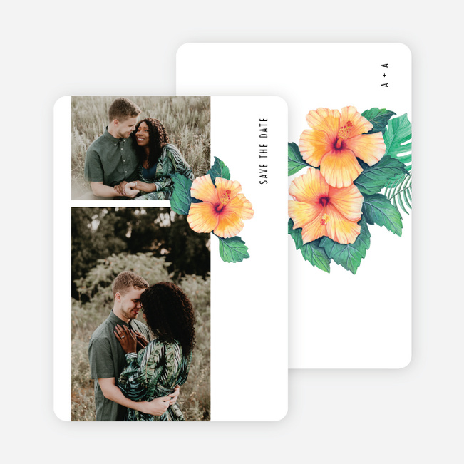 Orange Hibiscus Wishes Save the Date Cards - White