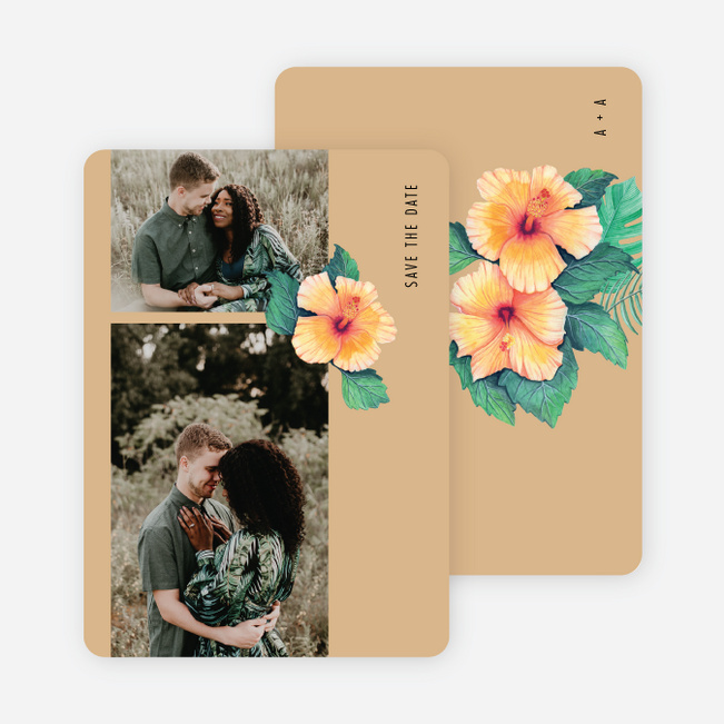 Orange Hibiscus Wishes Save the Date Cards - Orange