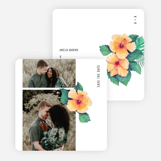 Orange Hibiscus Wishes Save the Date Cards - White