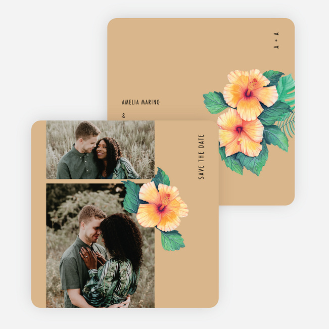Orange Hibiscus Wishes Save the Date Cards - Orange
