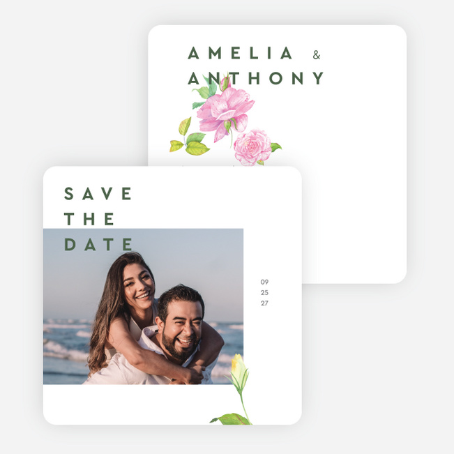 Pink Minimal Flower Save the Date Cards - White
