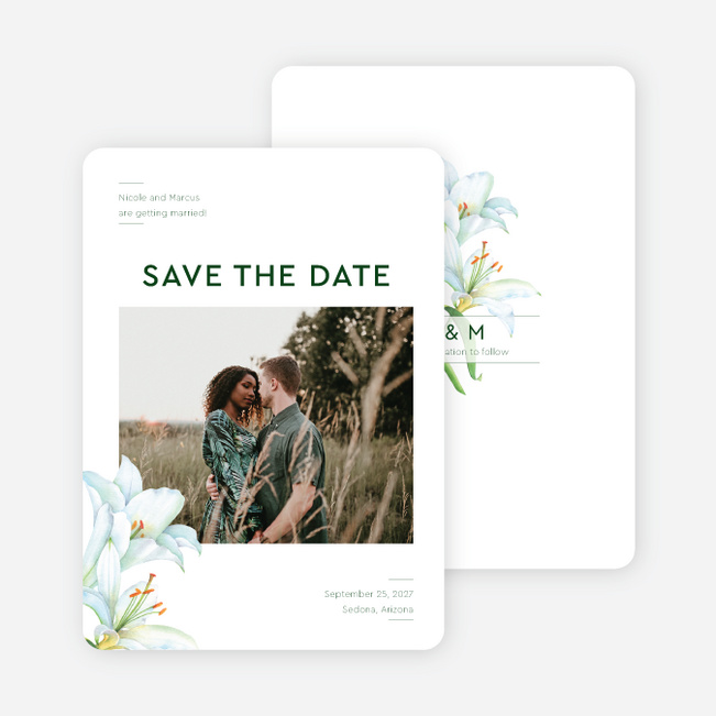 Watercolor Lily Save the Date Cards - Green