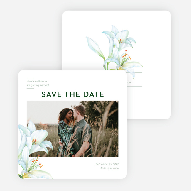Watercolor Lily Save the Date Cards - Green