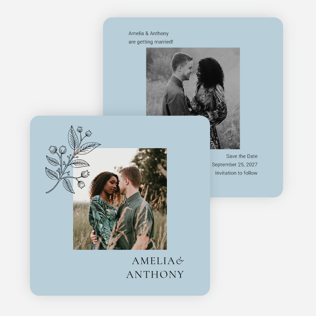 Floral Ampersand Save the Date Cards - Blue