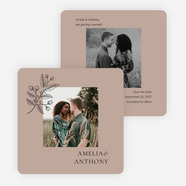Floral Ampersand Save the Date Cards - Brown