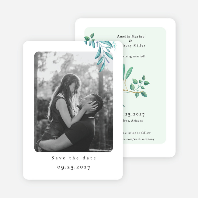 Gentle Eucalyptus Save the Date Cards - Green
