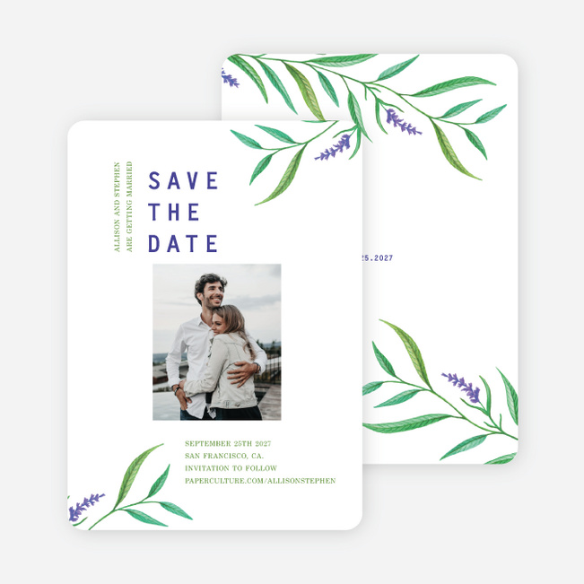 Side Swept Floral Save the Date Cards - Green