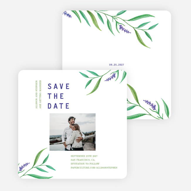 Side Swept Floral Save the Date Cards - Green