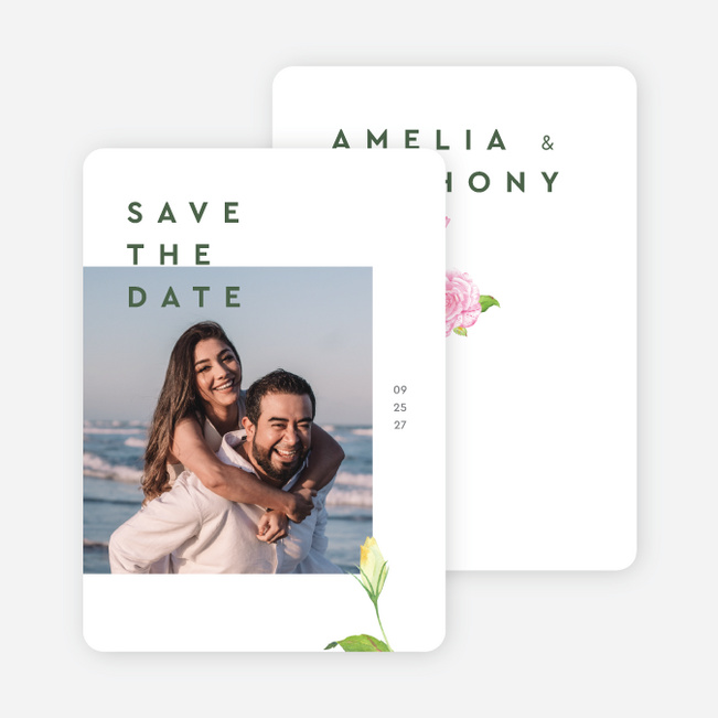 Pink Minimal Flower Save the Date Cards - White