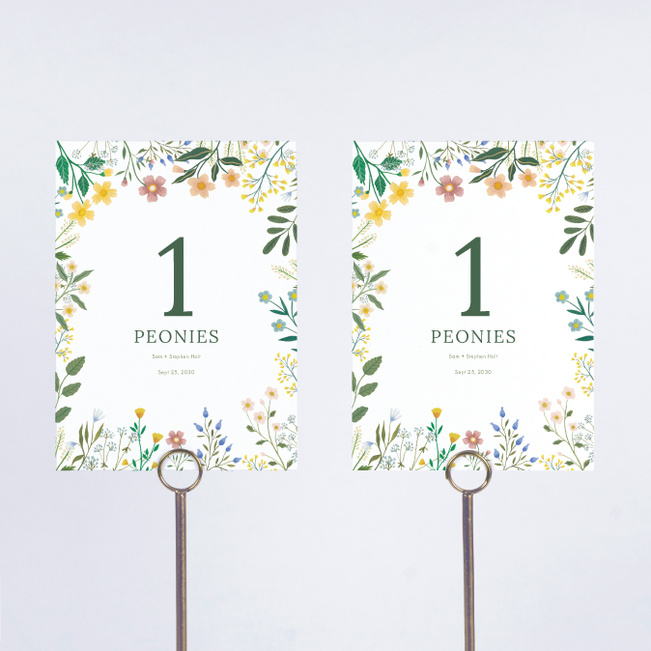 Rustic Spring Garden Wedding Table Cards - Multi