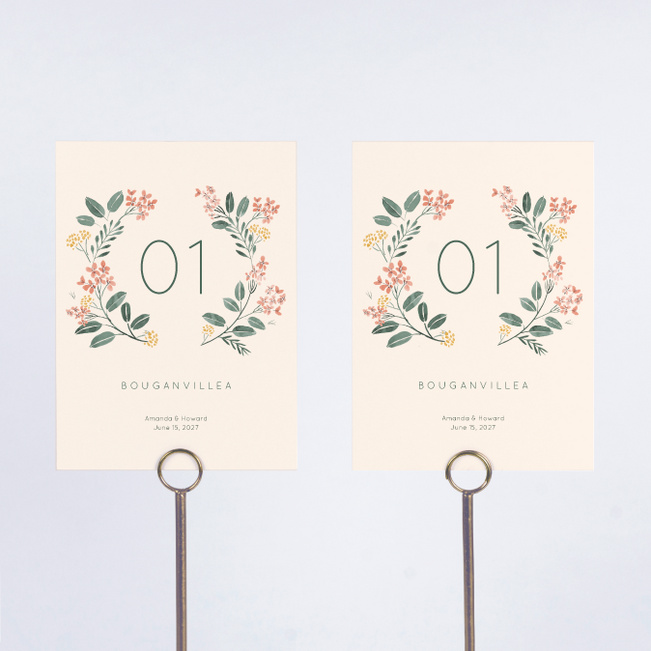 Rustic Floral Ring Wedding Table Cards - Beige