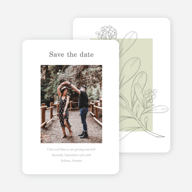 Blushed Sketch Save the Date Cards - Green