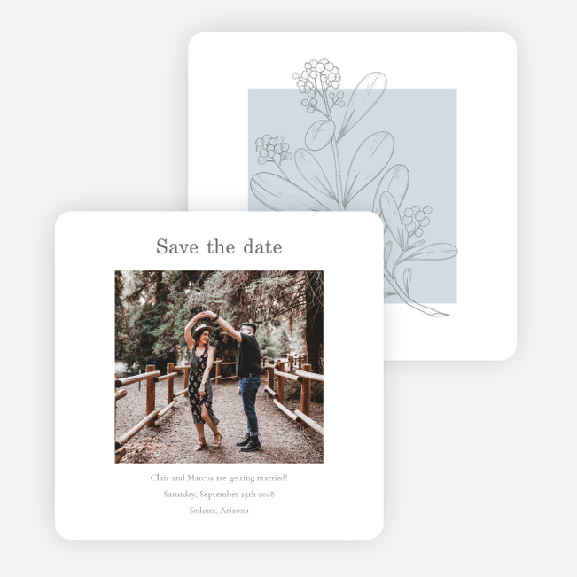 Blushed Sketch Save the Date Cards - Blue