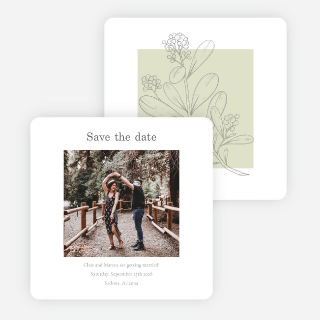 Blushed Sketch Save the Date Cards - Green