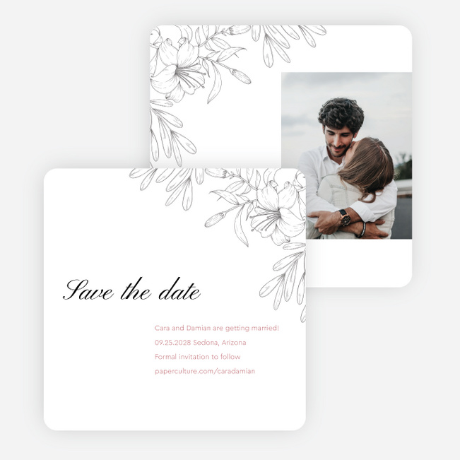 Blushing Floral Arch Save the Date Cards - White