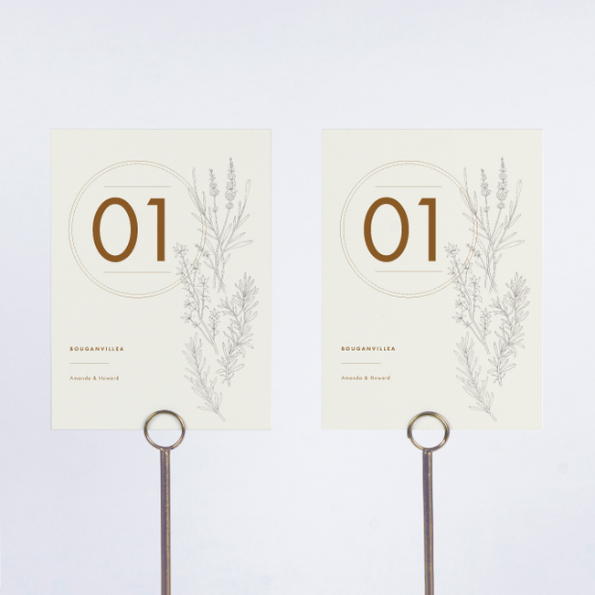 Herbal Whispers Wedding Table Cards - Beige