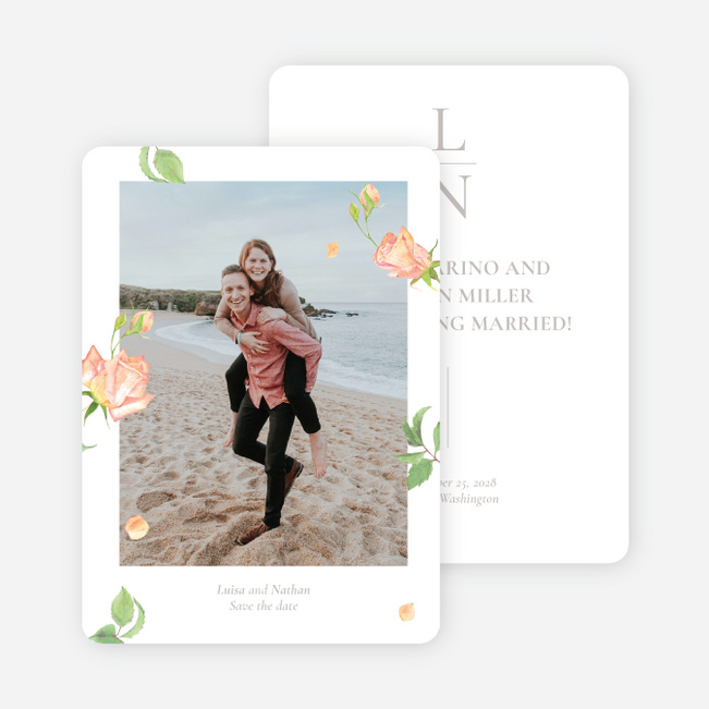 Coral Rose Save the Date Cards - White