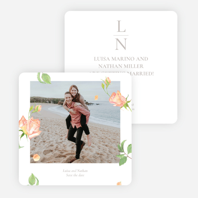Coral Rose Save the Date Cards - White