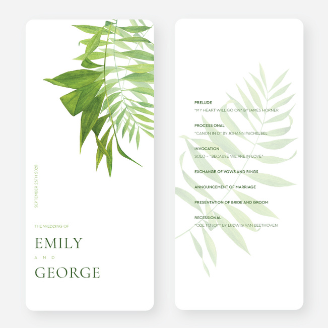 Modern Minimal Tropical Wedding Programs - Green