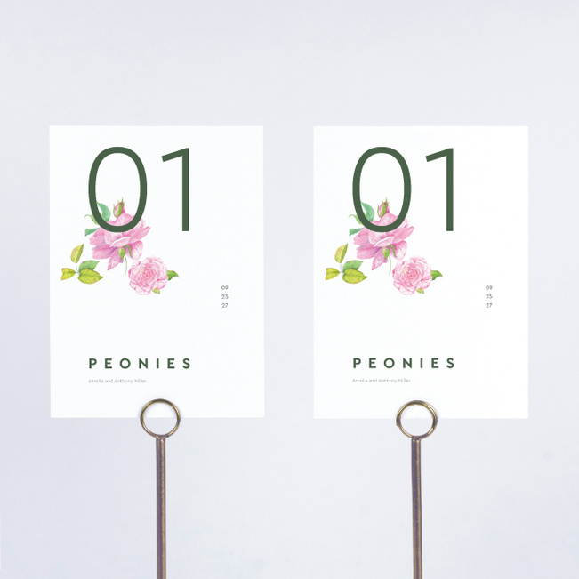 Pink Minimal Flower Wedding Table Cards - White