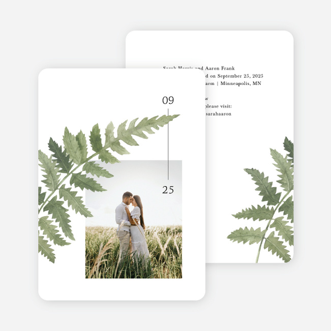 Rustic Ferns Save the Date Cards - White