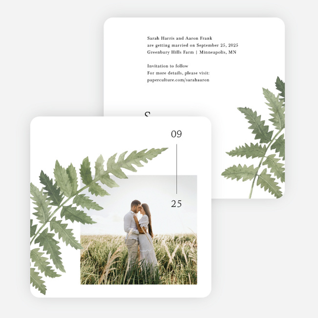 Rustic Ferns Save the Date Cards - White