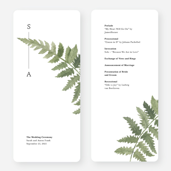 Rustic Ferns Wedding Programs - White