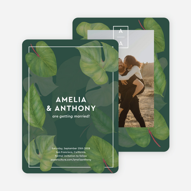 Tropical Greenery Save the Date Cards - Green