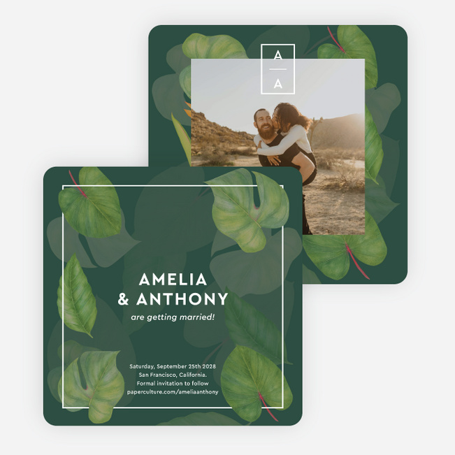 Tropical Greenery Save the Date Cards - Green