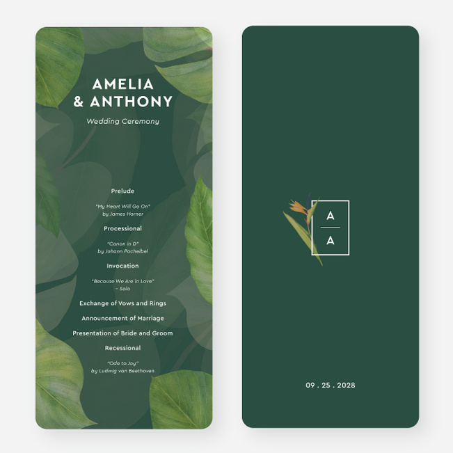 Tropical Greenery Wedding Programs - Green