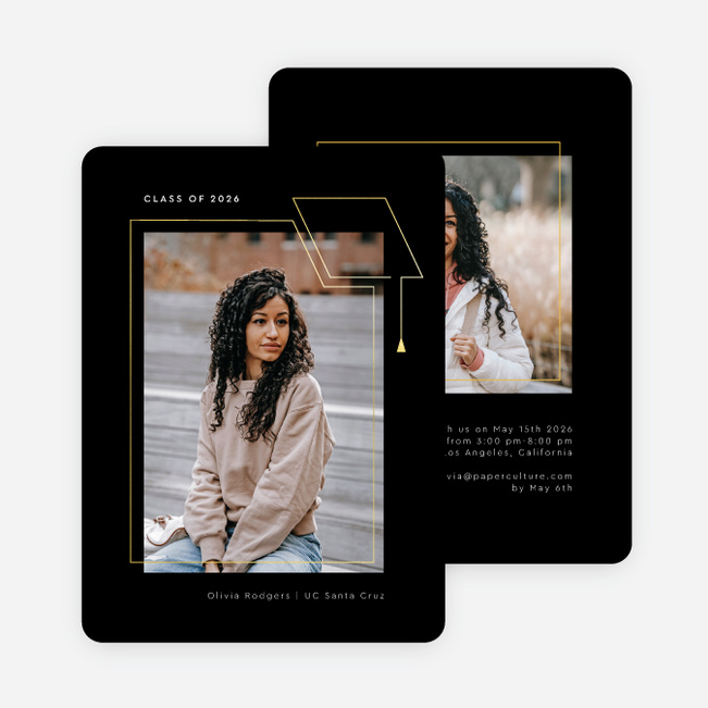 Foil Cap Frame Graduation Announcements & Graduation Invitations - Yellow