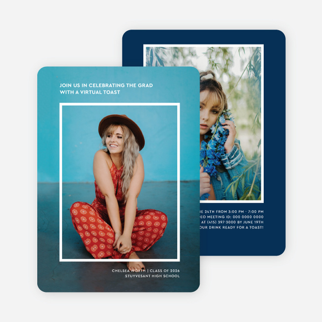 Minimal Frame Graduation Announcements & Graduation Invitations - Blue