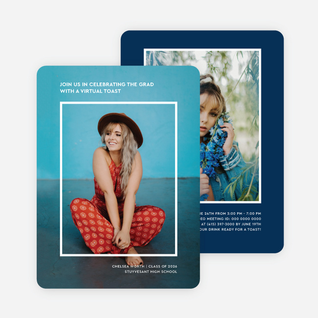 Minimal Frame Graduation Announcements & Graduation Invitations - Blue