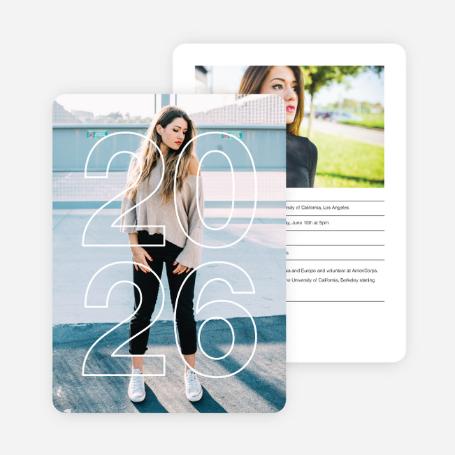 Big Outline Graduation Invitations - Black