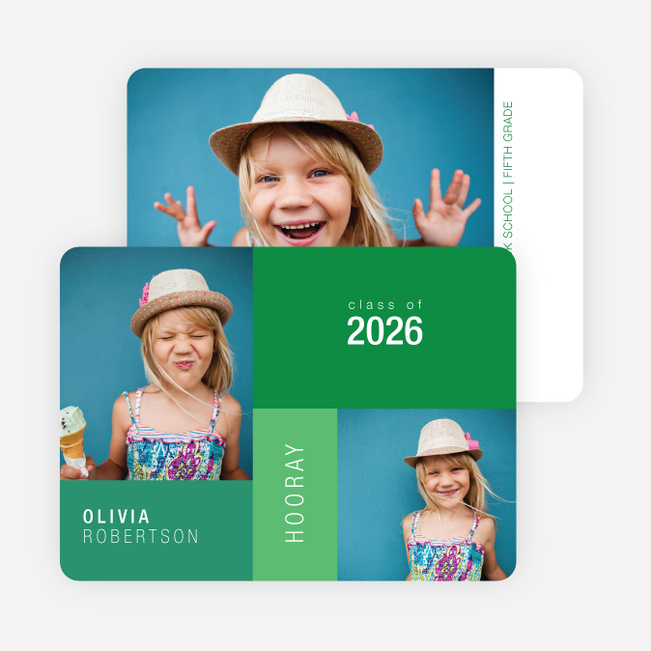 Color block Photo Graduation Announcements for Elementary School - Green