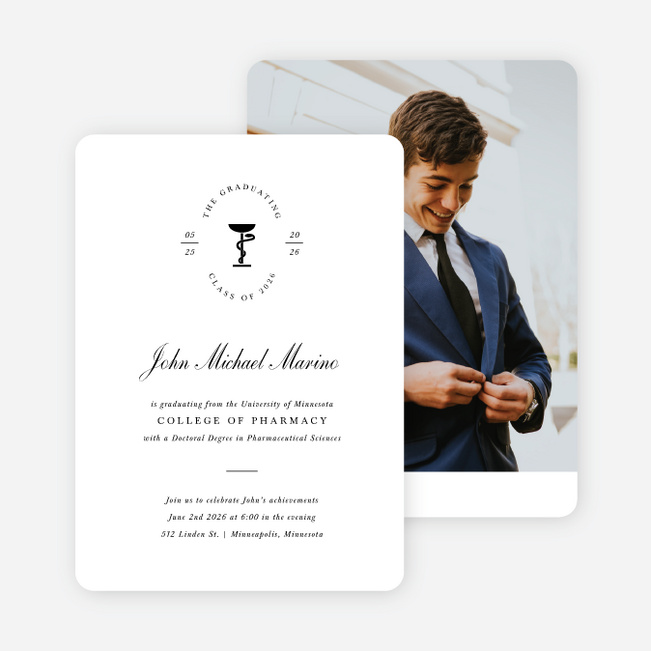 Distinguished Crest Graduation Announcements & Graduation Invitations - White