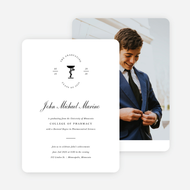 Distinguished Crest Graduation Announcements & Graduation Invitations - White