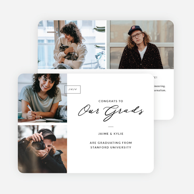 Double Impact Graduation Announcements & Invitations - White