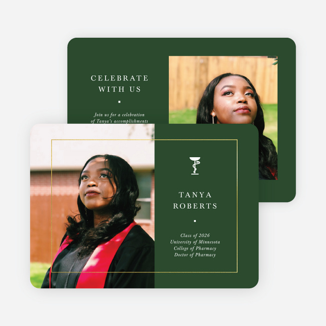 Foil Framed Achievement Graduation Announcements & Graduation Invitations - Green