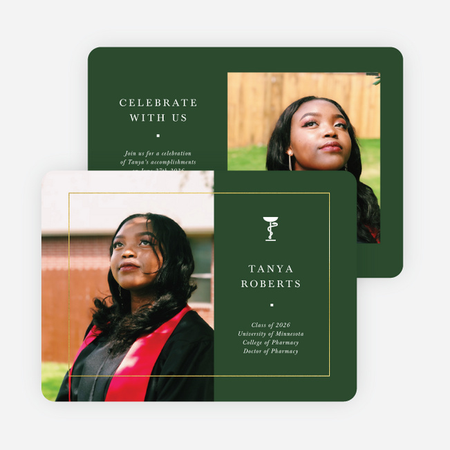 Foil Framed Achievement Graduation Announcements & Graduation Invitations - Green