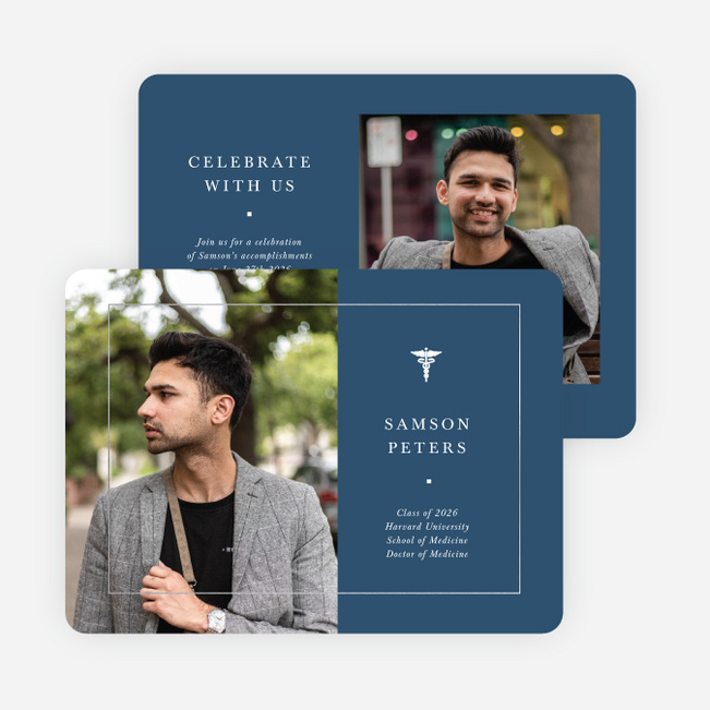 Foil Framed Achievement Graduation Announcements & Graduation Invitations - Blue