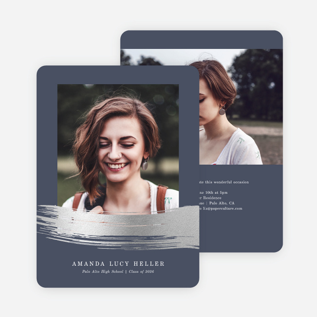 Foil Stroke of Genius Graduation Invitations - Blue