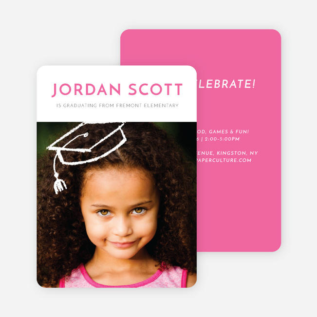 Floating Cap Graduation Announcements for Elementary School - Pink