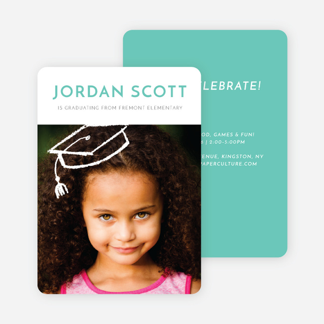 Floating Cap Graduation Announcements for Elementary School - Blue