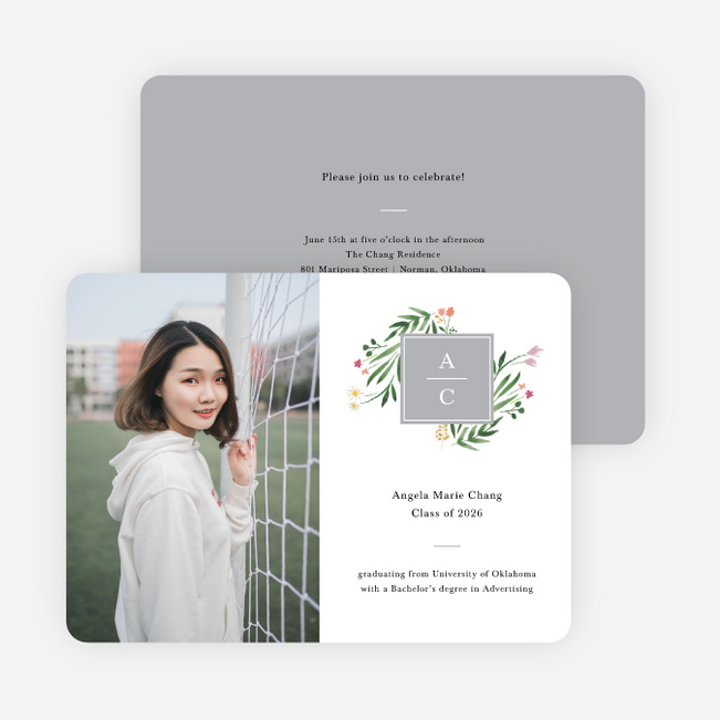 Floral Emblem Graduation Announcements & Graduation Invitations - Gray