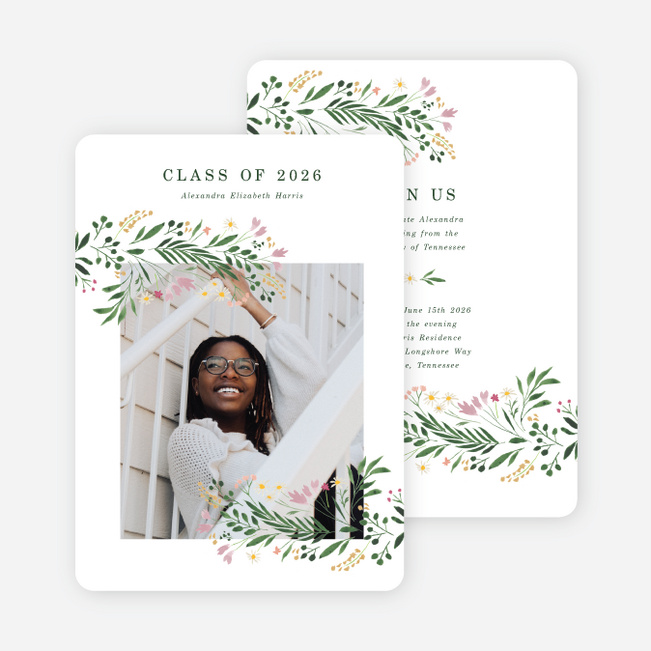Sweeping Florals Graduation Announcements & Graduation Invitations - Green