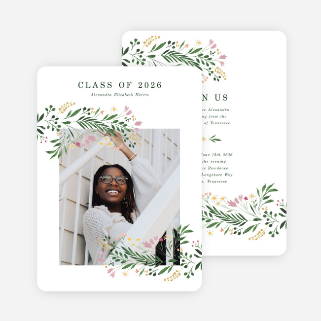 Sweeping Florals Graduation Announcements & Graduation Invitations - Green