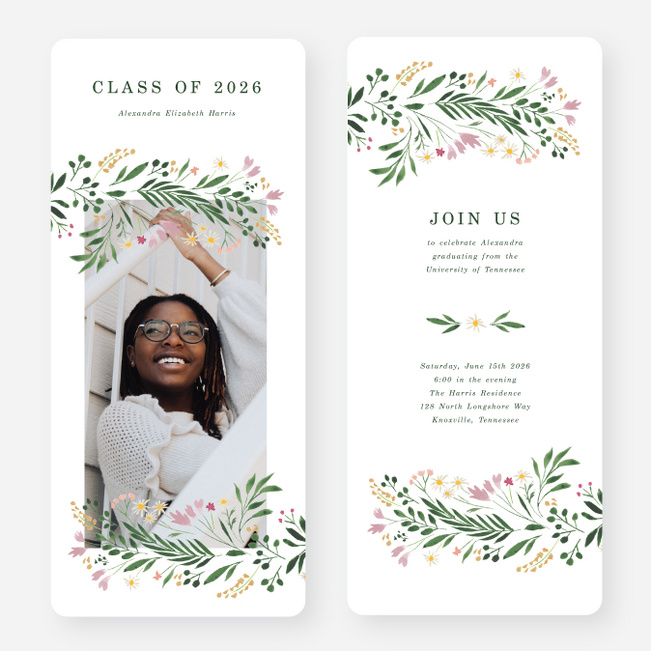 Sweeping Florals Graduation Announcements & Graduation Invitations - Green