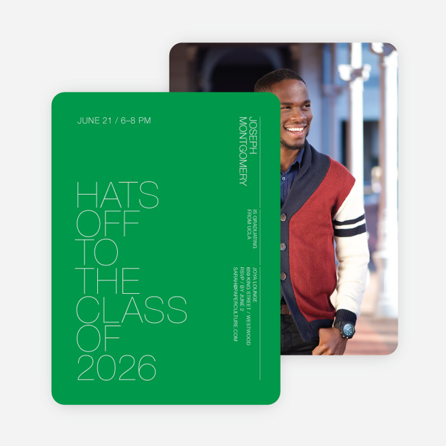 Hats Off Graduation Announcement and Invitation - Green